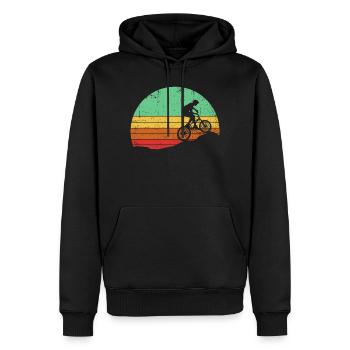 Retro Sunset Cyclist Silhouette - Men’s Premium Organic Hoodie - black - Front - Nico (187cm)