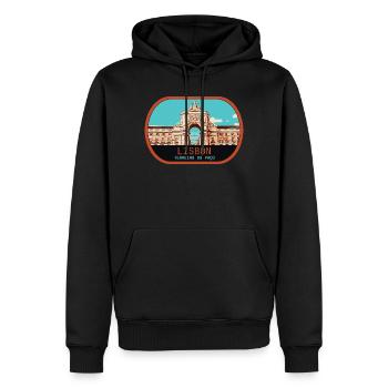 Écusson Porte Rue Augusta, Lisbonne Portugal - Sweat à capuche Premium bio Homme - noir - Devant - Nico (187cm)