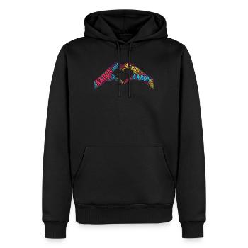 Aaron t-shirt t-shirt word cloud coeur main - Sweat à capuche Premium bio Homme - noir - Devant - Nico (187cm)