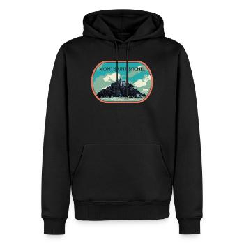 Illustration in Blau und Grün des Mont Saint Michel - Männer Premium Bio Hoodie - Schwarz - Vorne - Nico (187cm)
