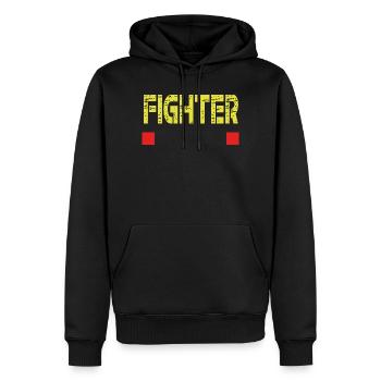 Base de texte FIGHTER - Sweat à capuche Premium bio Homme - noir - Devant - Nico (187cm)