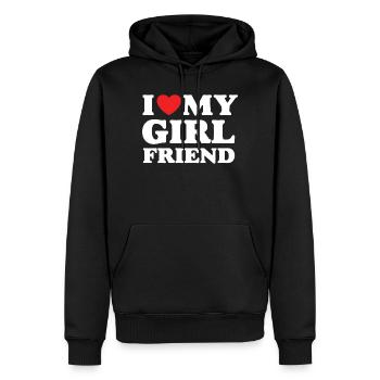 J’aime ma petite amie - Sweat à capuche Premium bio Homme - noir - Devant - Nico (187cm)