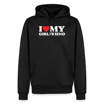 J’aime ma petite amie - Sweat à capuche Premium bio Homme - noir - Devant - Nico (187cm)