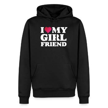 J’aime ma petite amie - Sweat à capuche Premium bio Homme - noir - Devant - Nico (187cm)