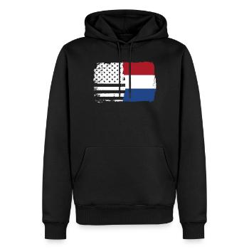 Flaggen-Fusion: Stars Stripes Holländischer Pinsel - Männer Premium Bio Hoodie - Schwarz - Vorne - Nico (187cm)