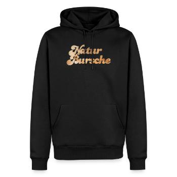 Naturbursche Handschrift Holz Maserung Outdoor Fan - Männer Premium Bio Hoodie - Schwarz - Vorne - Nico (187cm)