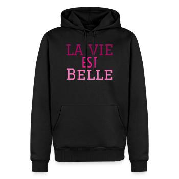 la vie est belle - Sweat à capuche Premium bio Homme - noir - Devant - Nico (187cm)