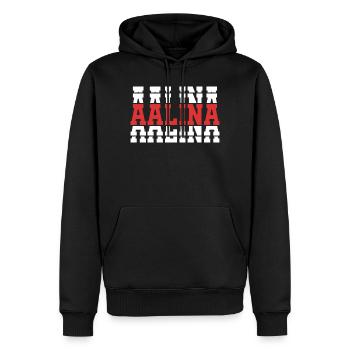 t-shirt Aalina t-shirt texte empilé idée cadeau - Sweat à capuche Premium bio Homme - noir - Devant - Nico (187cm)