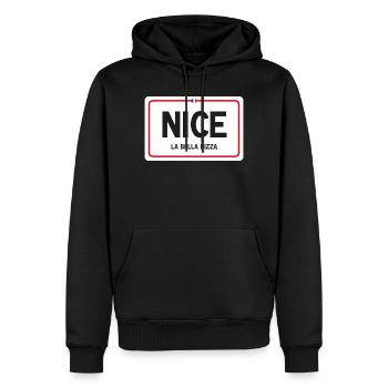 Joli signe de nom de lieu - Sweat à capuche Premium bio Homme - noir - Devant - Nico (187cm)