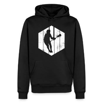 Lacrosse Spieler Zeichnung - Männer Premium Bio Hoodie - Schwarz - Vorne - Nico (187cm)