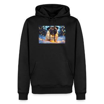 Niedlicher Pug mit Weihnachtslichtern - Männer Premium Bio Hoodie - Schwarz - Vorne - Nico (187cm)