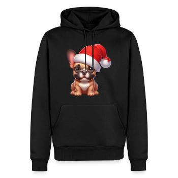 Bouledogue français Joyeux Noël - Sweat à capuche Premium bio Homme - noir - Devant - Nico (187cm)
