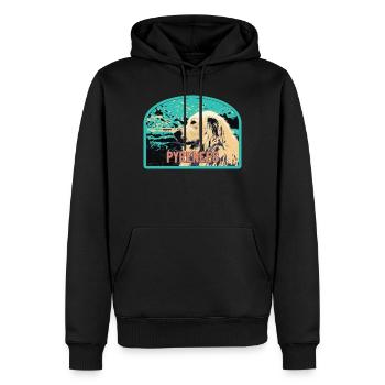 Pyrenäen-Schäferhund-Aufnäher: Berggefährte - Männer Premium Bio Hoodie - Schwarz - Vorne - Nico (187cm)