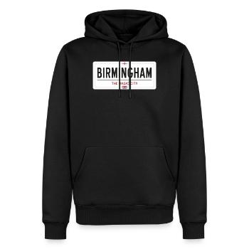 Ortsschild in Birmingham - Männer Premium Bio Hoodie - Schwarz - Vorne - Nico (187cm)