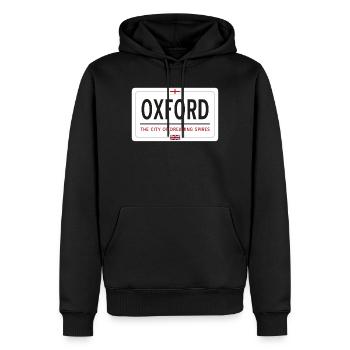 Ortsschild von Oxford - Männer Premium Bio Hoodie - Schwarz - Vorne - Nico (187cm)