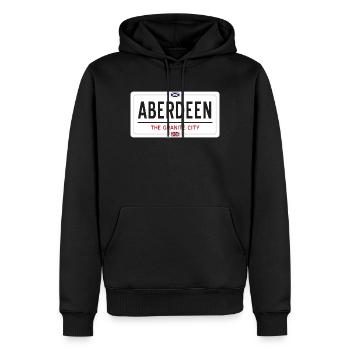Ortsschild von Aberdeen - Männer Premium Bio Hoodie - Schwarz - Vorne - Nico (187cm)