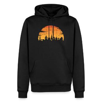 Silhouette de paysage urbain de coucher de soleil doré - Sweat à capuche Premium bio Homme - noir - Devant - Nico (187cm)