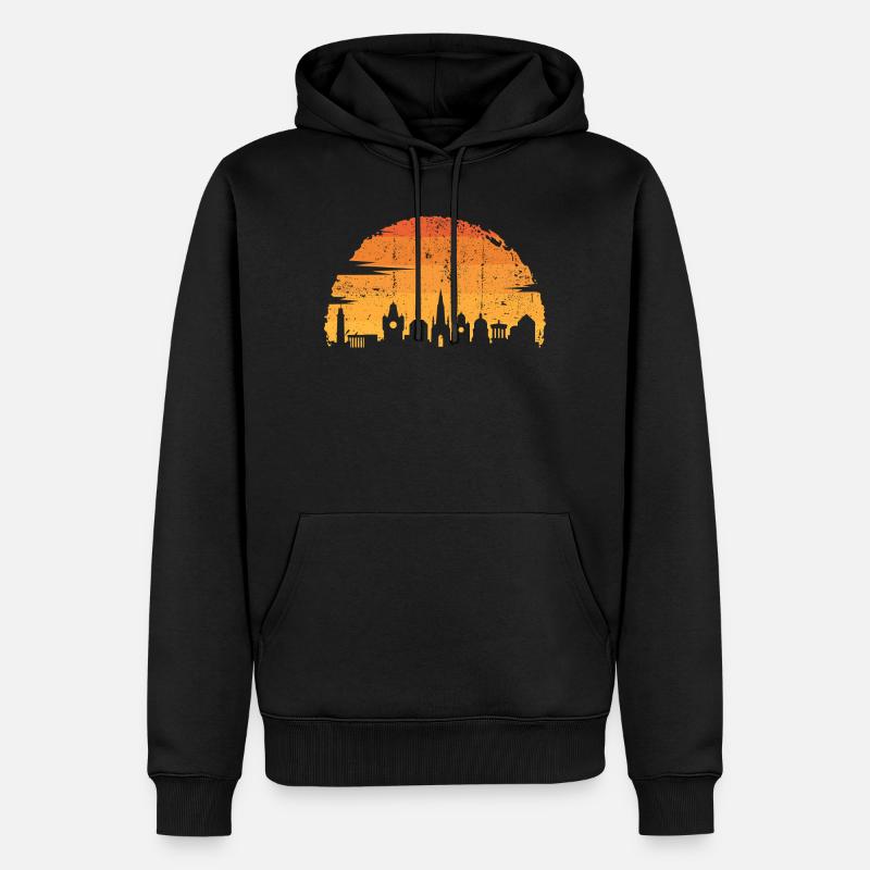 Silhouette de paysage urbain de coucher de soleil doré - Sweat à capuche Premium bio Homme - noir