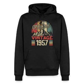 Jahrgang 1957 Retro Geburtstagsgeschenk Jahrgang 1957 - Männer Premium Bio Hoodie - Schwarz - Vorne - Nico (187cm)