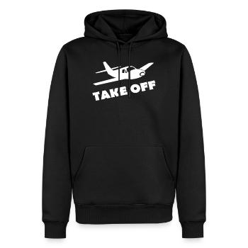 TAKE OFF - Men’s Premium Organic Hoodie - black - Front - Nico (187cm)