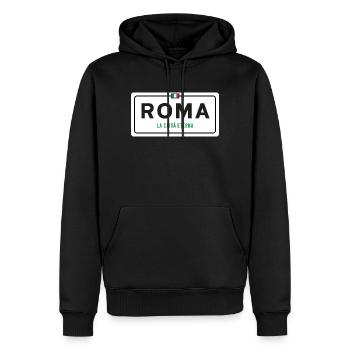 Rom Ortsschild - Männer Premium Bio Hoodie - Schwarz - Vorne - Nico (187cm)
