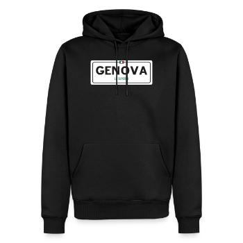 Ortsschild Genua - Männer Premium Bio Hoodie - Schwarz - Vorne - Nico (187cm)
