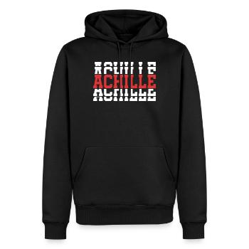 t-shirt Achille t-shirt texte empilé - Sweat à capuche Premium bio Homme - noir - Devant - Nico (187cm)