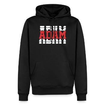 Adam T-Shirt T-Shirt Geschenkidee mit gestapeltem Text - Männer Premium Bio Hoodie - Schwarz - Vorne - Nico (187cm)