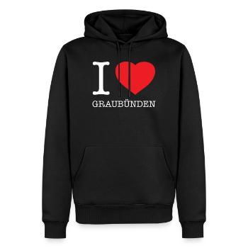 I LOVE GRAUBÜNDEN - Men’s Premium Organic Hoodie - black - Front - Nico (187cm)