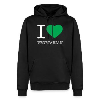 I LOVE VEGETARIAN - Männer Premium Bio Hoodie - Schwarz - Vorne - Nico (187cm)