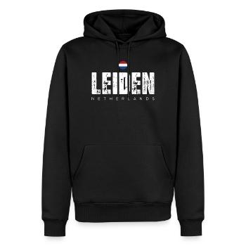 Leiden City Distressed Print - Männer Premium Bio Hoodie - Schwarz - Vorne - Nico (187cm)