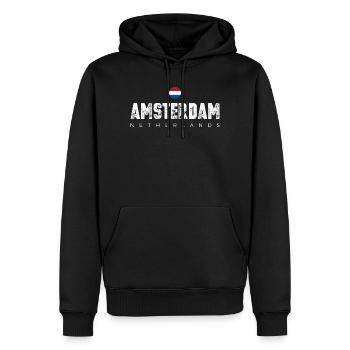 Amsterdam Typographie audacieuse en détresse - Sweat à capuche Premium bio Homme - noir - Devant - Nico (187cm)