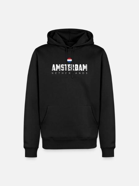 Amsterdam Bold Distressed Typography - Men’s Premium Organic Hoodie - black