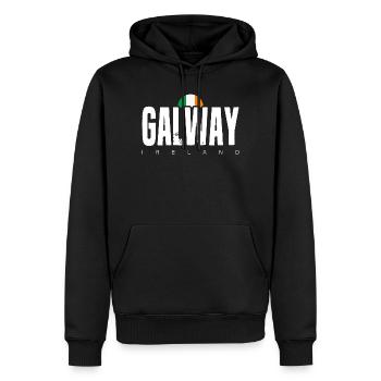 Galway, Irlande, Texte en détresse Logo - Sweat à capuche Premium bio Homme - noir - Devant - Nico (187cm)