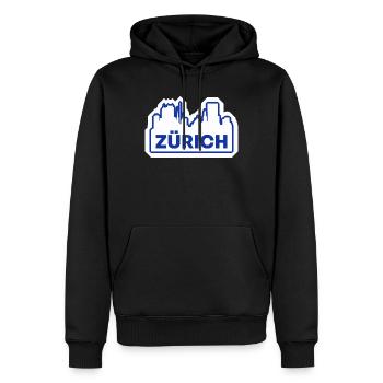 Zürich Skyline Logo Druck - Männer Premium Bio Hoodie - Schwarz - Vorne - Nico (187cm)