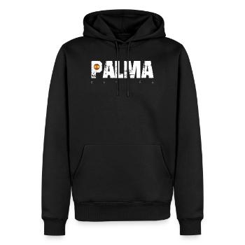 Palma Distressed Text mit Spanien-Flagge - Männer Premium Bio Hoodie - Schwarz - Vorne - Nico (187cm)