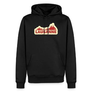 Lausanne Skyline Retro - Männer Premium Bio Hoodie - Schwarz - Vorne - Nico (187cm)