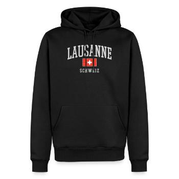 Lausanne Schweiz Vintage Emblem - Männer Premium Bio Hoodie - Schwarz - Vorne - Nico (187cm)