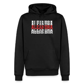 t-shirt Aleandra t-shirt gift stacked text - Men’s Premium Organic Hoodie - black - Front - Nico (187cm)