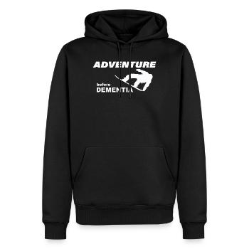 AVENTURE EN SNOWBOARD - Sweat à capuche Premium bio Homme - noir - Devant - Nico (187cm)