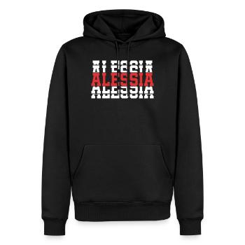 t-shirt Alessia t-shirt idée cadeau texte empilé - Sweat à capuche Premium bio Homme - noir - Devant - Nico (187cm)