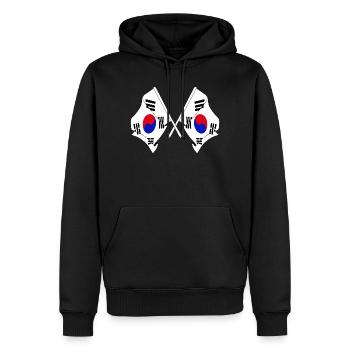 Deux drapeaux croisés de la Corée du Sud - Sweat à capuche Premium bio Homme - noir - Devant - Nico (187cm)