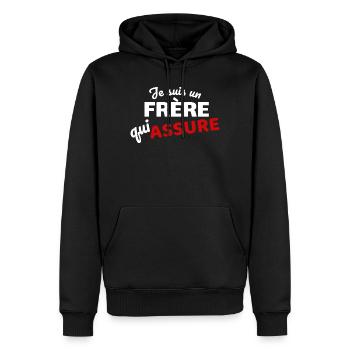 Je suis un frère qui assure - Sweat à capuche Premium bio Homme - noir - Devant - Nico (187cm)