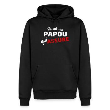 Citation humoristique pour papou qui assure - Sweat à capuche Premium bio Homme - noir - Devant - Nico (187cm)