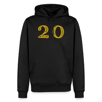 20. 20 ANS. 20e ANNIVERSAIRE. ANNIVERSAIRE 20 ANS. - Sweat à capuche Premium bio Homme - noir - Devant - Nico (187cm)