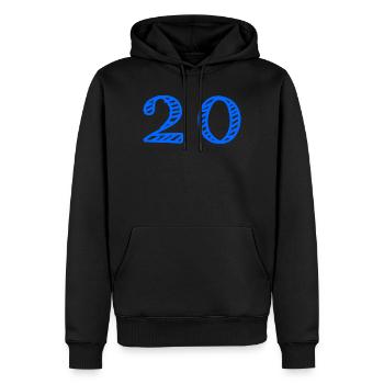 20. 20 ANS. 20e ANNIVERSAIRE. ANNIVERSAIRE 20 ANS. - Sweat à capuche Premium bio Homme - noir - Devant - Nico (187cm)