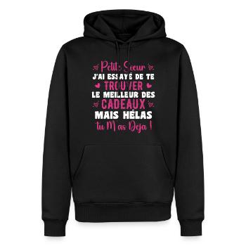 Little Sister Gift Funny Quote - Men’s Premium Organic Hoodie - black - Front - Nico (187cm)