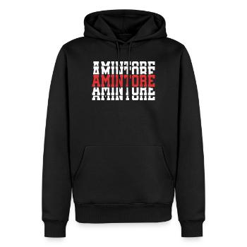 Amintore t-shirt gift t-shirt stacked text - Men’s Premium Organic Hoodie - black - Front - Nico (187cm)