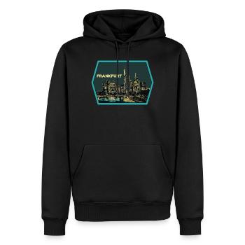 Illustration, Panoramablick Frankfurt bei Nacht - Männer Premium Bio Hoodie - Schwarz - Vorne - Nico (187cm)