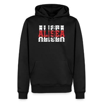 t-shirt Alisea t-shirt gift idea stacked text - Men’s Premium Organic Hoodie - black - Front - Nico (187cm)